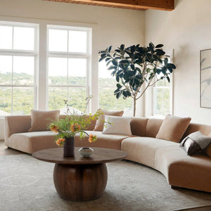 Rowena Interiors Mango Wood Round Coffee Table Solid Dark Walnut Finish Rustic Farmhouse Living Room DF6564MC
