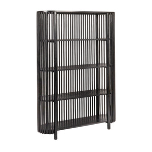 Rowena Interiors Slatted Mango Wood Bookcase with Four Open Shelves for Bohemian or Farmhouse Decor Black DF7880