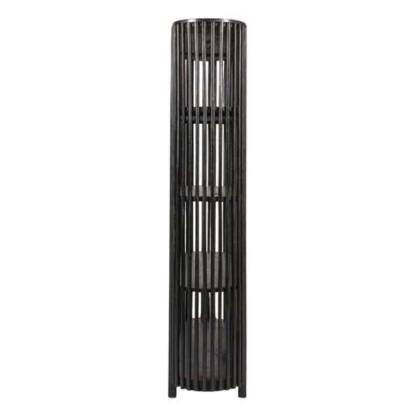 Rowena Interiors Slatted Mango Wood Bookcase with Four Open Shelves for Bohemian or Farmhouse Decor Black DF7880