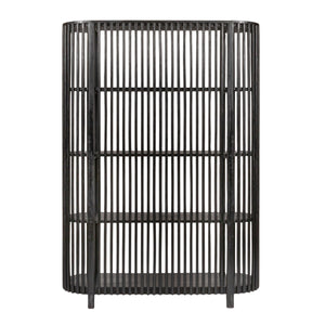 Rowena Interiors Slatted Mango Wood Bookcase with Four Open Shelves for Bohemian or Farmhouse Decor Black DF7880