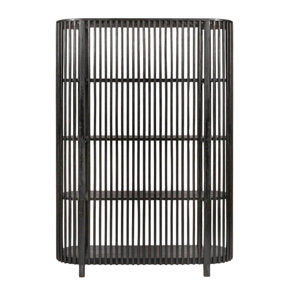 Rowena Interiors Slatted Mango Wood Bookcase with Four Open Shelves for Bohemian or Farmhouse Decor Black DF7880