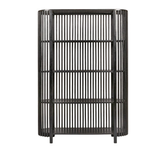 Rowena Interiors Slatted Mango Wood Bookcase with Four Open Shelves for Bohemian or Farmhouse Decor Black DF7880