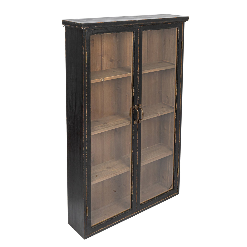 Rowena Interiors Fir Wood Glass Door Display Cabinet Farmhouse Style Shelving for Living Rooms DF8002