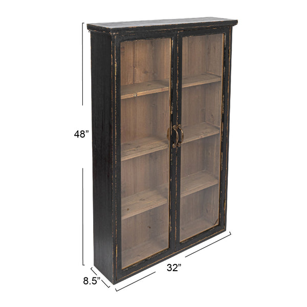Rowena Interiors Fir Wood Glass Door Display Cabinet Farmhouse Style Shelving for Living Rooms DF8002
