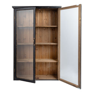 Rowena Interiors Fir Wood Glass Door Display Cabinet Farmhouse Style Shelving for Living Rooms DF8002