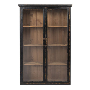 Rowena Interiors Fir Wood Glass Door Display Cabinet Farmhouse Style Shelving for Living Rooms DF8002