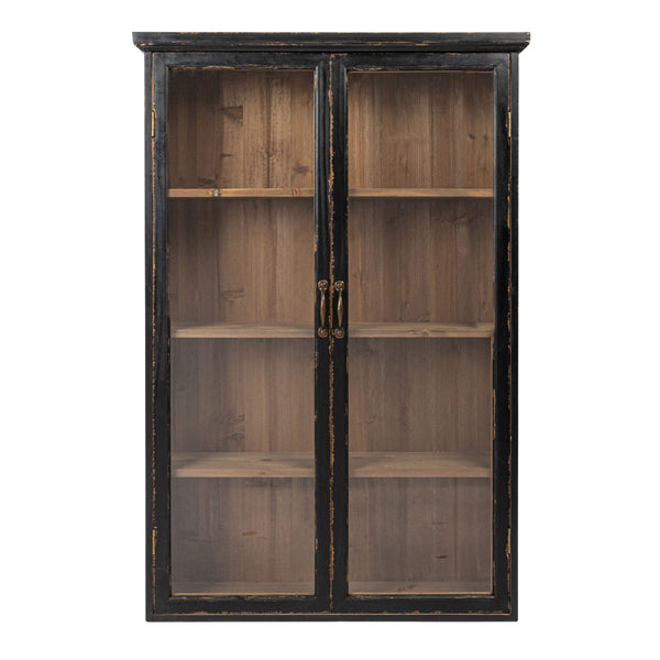 Rowena Interiors Fir Wood Glass Door Display Cabinet Farmhouse Style Shelving for Living Rooms DF8002