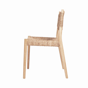 Rowena Interiors Woven Water Hyacinth Rubberwood Dining Accent Chair Set Bohemian Natural Seating DF8473SET