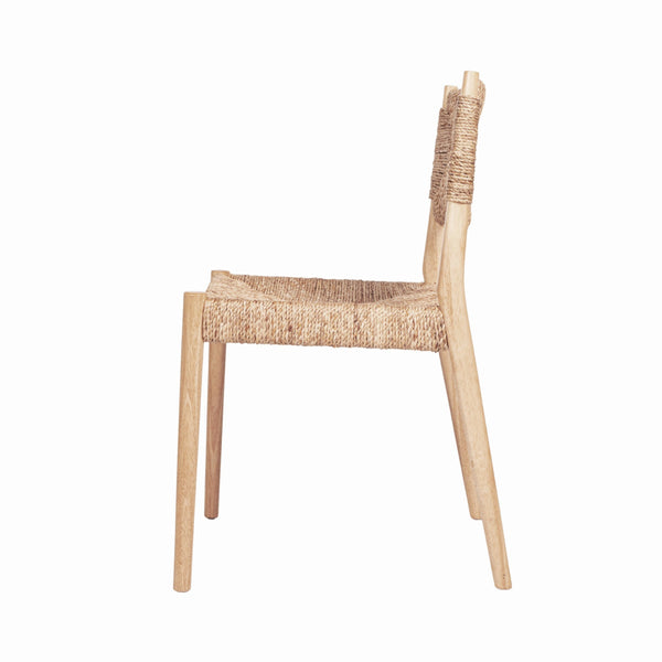 Rowena Interiors Woven Water Hyacinth Rubberwood Dining Accent Chair Set Bohemian Natural Seating DF8473SET