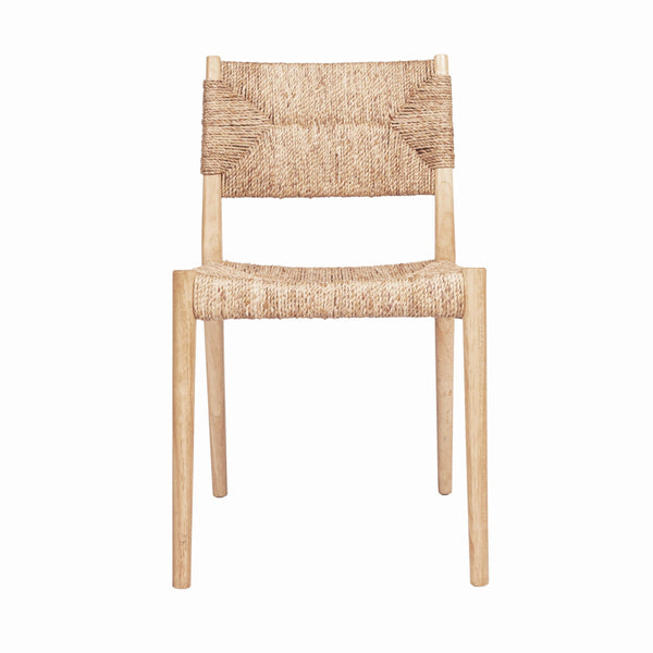 Rowena Interiors Woven Water Hyacinth Rubberwood Dining Accent Chair Set Bohemian Natural Seating DF8473SET