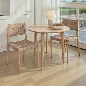 Rowena Interiors Woven Water Hyacinth Rubberwood Dining Accent Chair Set Bohemian Natural Seating DF8473SET