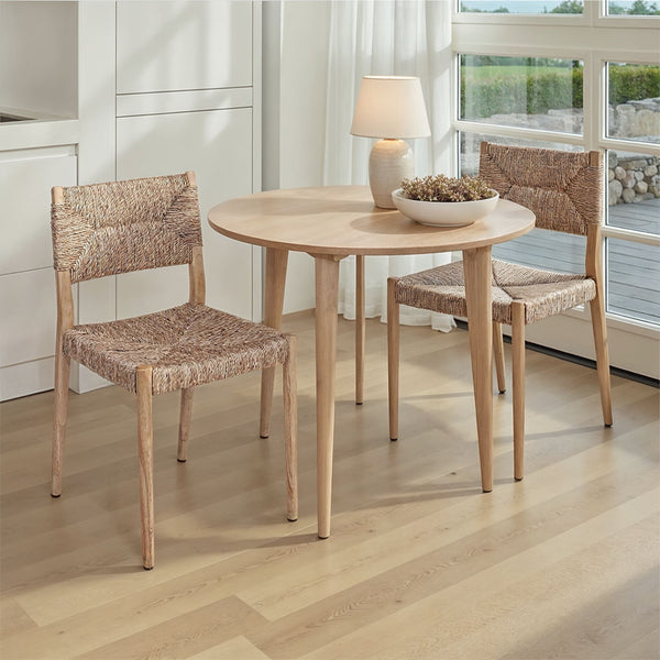 Rowena Interiors Woven Water Hyacinth Rubberwood Dining Accent Chair Set Bohemian Natural Seating DF8473SET
