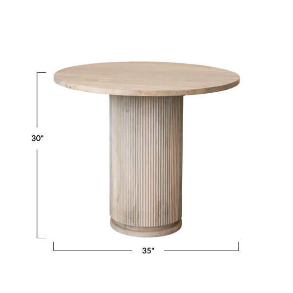 Rowena Interiors Fluted Mango Wood Round Pedestal Dining Table for Compact Minimalist Spaces Natural DF9037MC