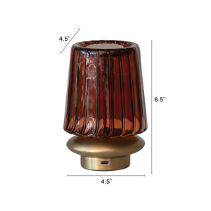Rowena Interiors 6.5 Inch Cordless Rechargeable LED Table Lamp Antique Brass Touch Base Warm Glow Amber DF9061