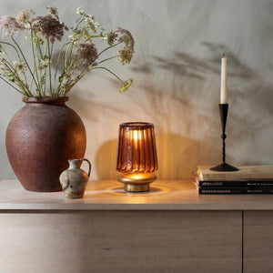 Rowena Interiors 6.5 Inch Cordless Rechargeable LED Table Lamp Antique Brass Touch Base Warm Glow Amber DF9061