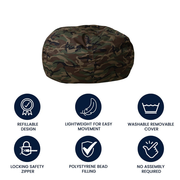 English Elm Duncan Oversized Refillable Bean Bag Chair - Ultimate Comfort for Gaming, Lounging, and Relaxation Camouflage DG-BEAN-LARGE-CAMO-GG