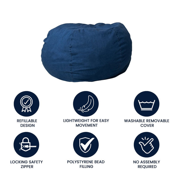 English Elm Duncan Oversized Refillable Bean Bag Chair - Ultimate Comfort for Gaming, Lounging, and Relaxation Denim DG-BEAN-LARGE-DENIM-GG