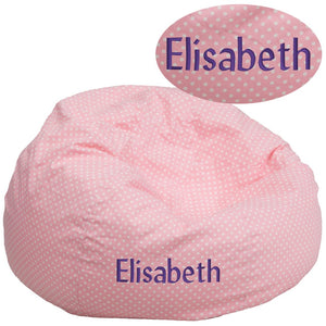 English Elm Duncan Oversized Personalized Bean Bag Chair for Comfortable Lounging in Homes, Dorms, and Classrooms Light Pink Dot DG-BEAN-LARGE-DOT-PK-TXTEMB-GG