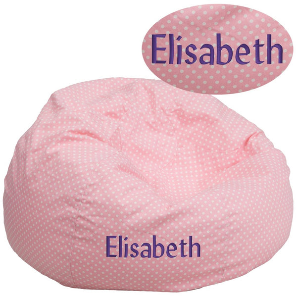 English Elm Duncan Oversized Personalized Bean Bag Chair for Comfortable Lounging in Homes, Dorms, and Classrooms Light Pink Dot DG-BEAN-LARGE-DOT-PK-TXTEMB-GG