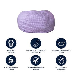 English Elm Duncan Oversized Refillable Bean Bag Chair - Ultimate Comfort for Gaming, Lounging, and Relaxation Lavender Dot DG-BEAN-LARGE-DOT-PUR-GG