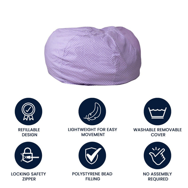 English Elm Duncan Oversized Refillable Bean Bag Chair - Ultimate Comfort for Gaming, Lounging, and Relaxation Lavender Dot DG-BEAN-LARGE-DOT-PUR-GG