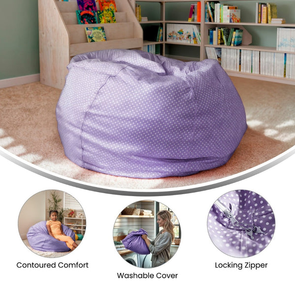 English Elm Duncan Oversized Refillable Bean Bag Chair - Ultimate Comfort for Gaming, Lounging, and Relaxation Lavender Dot DG-BEAN-LARGE-DOT-PUR-GG