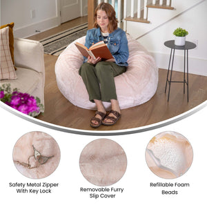 English Elm Duncan Oversized Refillable Bean Bag Chair - Ultimate Comfort for Gaming, Lounging, and Relaxation Blush Furry DG-BEAN-LARGE-FUR-BLS-GG