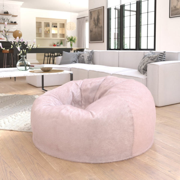 English Elm Duncan Oversized Refillable Bean Bag Chair - Ultimate Comfort for Gaming, Lounging, and Relaxation Blush Furry DG-BEAN-LARGE-FUR-BLS-GG