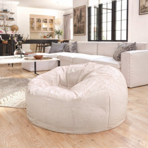English Elm Duncan Oversized Refillable Bean Bag Chair - Ultimate Comfort for Gaming, Lounging, and Relaxation White Furry DG-BEAN-LARGE-FUR-WH-GG
