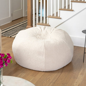 English Elm Duncan Oversized Refillable Bean Bag Chair - Ultimate Comfort for Gaming, Lounging, and Relaxation Natural Sherpa DG-BEAN-LARGE-SHERPA-NAT-GG
