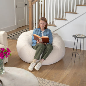 English Elm Duncan Oversized Refillable Bean Bag Chair - Ultimate Comfort for Gaming, Lounging, and Relaxation Natural Sherpa DG-BEAN-LARGE-SHERPA-NAT-GG