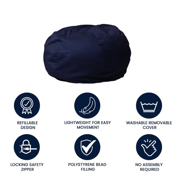 English Elm Duncan Oversized Refillable Bean Bag Chair - Ultimate Comfort for Gaming, Lounging, and Relaxation Navy Blue DG-BEAN-LARGE-SOLID-BL-GG