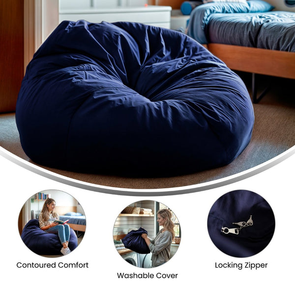 English Elm Duncan Oversized Refillable Bean Bag Chair - Ultimate Comfort for Gaming, Lounging, and Relaxation Navy Blue DG-BEAN-LARGE-SOLID-BL-GG