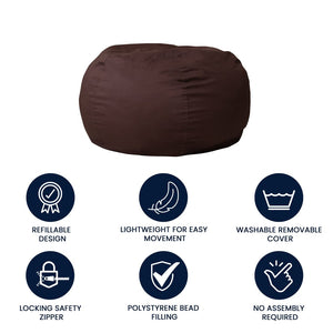 English Elm Duncan Oversized Refillable Bean Bag Chair - Ultimate Comfort for Gaming, Lounging, and Relaxation Brown DG-BEAN-LARGE-SOLID-BRN-GG