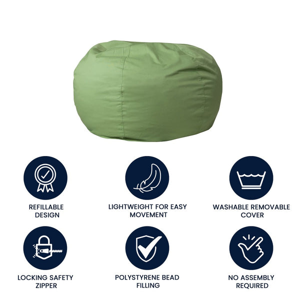 English Elm Duncan Oversized Refillable Bean Bag Chair - Ultimate Comfort for Gaming, Lounging, and Relaxation Green DG-BEAN-LARGE-SOLID-GRN-GG