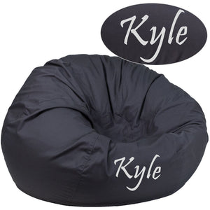 English Elm Duncan Oversized Personalized Bean Bag Chair for Comfortable Lounging in Homes, Dorms, and Classrooms Gray DG-BEAN-LARGE-SOLID-GY-TXTEMB-GG