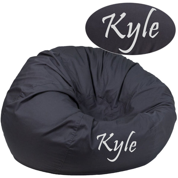 English Elm Duncan Oversized Personalized Bean Bag Chair for Comfortable Lounging in Homes, Dorms, and Classrooms Gray DG-BEAN-LARGE-SOLID-GY-TXTEMB-GG