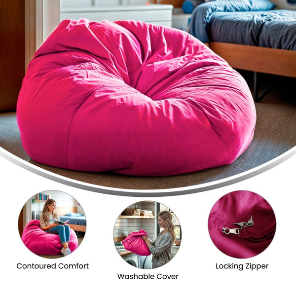 English Elm Duncan Oversized Refillable Bean Bag Chair - Ultimate Comfort for Gaming, Lounging, and Relaxation Hot Pink DG-BEAN-LARGE-SOLID-HTPK-GG