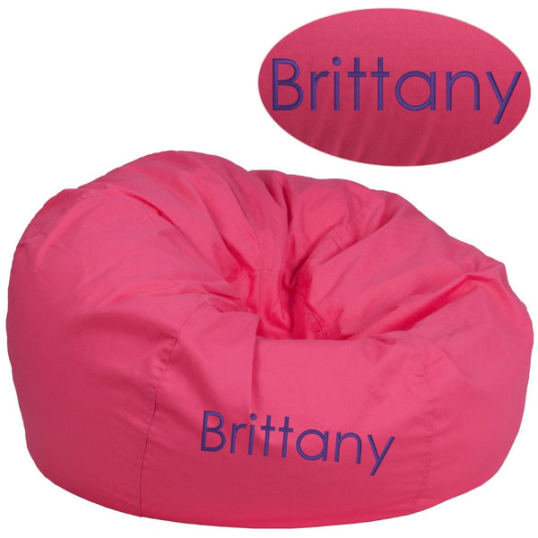 English Elm Duncan Oversized Personalized Bean Bag Chair for Comfortable Lounging in Homes, Dorms, and Classrooms Hot Pink DG-BEAN-LARGE-SOLID-HTPK-TXTEMB-GG