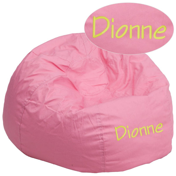 English Elm Duncan Oversized Personalized Bean Bag Chair for Comfortable Lounging in Homes, Dorms, and Classrooms Light Pink DG-BEAN-LARGE-SOLID-PK-TXTEMB-GG
