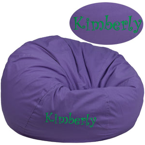 English Elm Duncan Oversized Personalized Bean Bag Chair for Comfortable Lounging in Homes, Dorms, and Classrooms Purple DG-BEAN-LARGE-SOLID-PUR-TXTEMB-GG