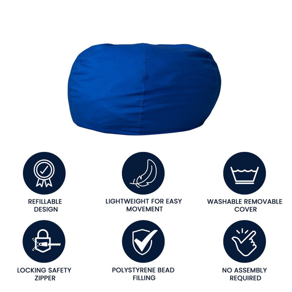 English Elm Duncan Oversized Refillable Bean Bag Chair - Ultimate Comfort for Gaming, Lounging, and Relaxation Royal Blue DG-BEAN-LARGE-SOLID-ROYBL-GG