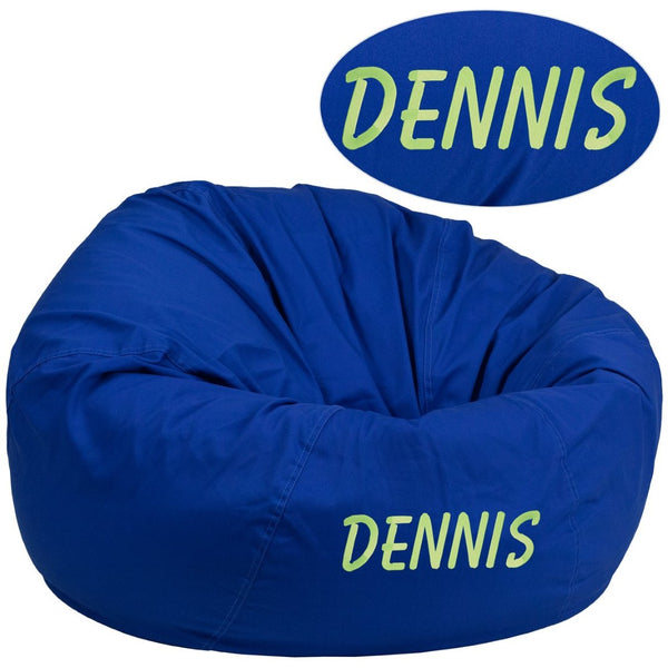 English Elm Duncan Oversized Personalized Bean Bag Chair for Comfortable Lounging in Homes, Dorms, and Classrooms Royal Blue DG-BEAN-LARGE-SOLID-ROYBL-TXTEMB-GG