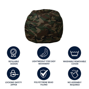 English Elm Dillon Refillable Bean Bag Chair for Kids and Teens - Comfy, Durable, Easy-Clean Fun Seating Option Camouflage DG-BEAN-SMALL-CAMO-GG