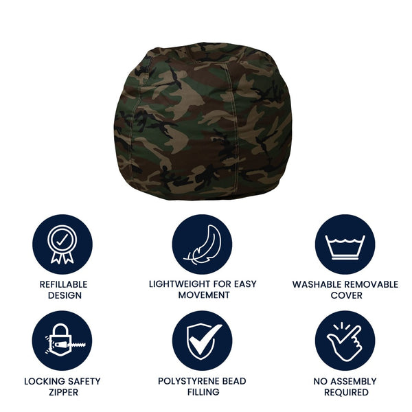 English Elm Dillon Refillable Bean Bag Chair for Kids and Teens - Comfy, Durable, Easy-Clean Fun Seating Option Camouflage DG-BEAN-SMALL-CAMO-GG