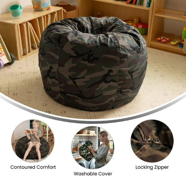 English Elm Dillon Refillable Bean Bag Chair for Kids and Teens - Comfy, Durable, Easy-Clean Fun Seating Option Camouflage DG-BEAN-SMALL-CAMO-GG