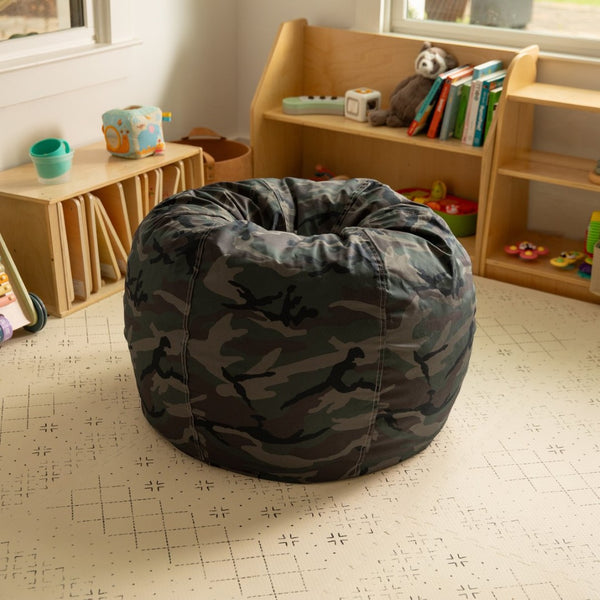 English Elm Dillon Refillable Bean Bag Chair for Kids and Teens - Comfy, Durable, Easy-Clean Fun Seating Option Camouflage DG-BEAN-SMALL-CAMO-GG