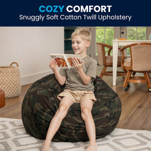 English Elm Dillon Refillable Bean Bag Chair for Kids and Teens - Comfy, Durable, Easy-Clean Fun Seating Option Camouflage DG-BEAN-SMALL-CAMO-GG