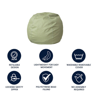 English Elm Dillon Refillable Bean Bag Chair for Kids and Teens - Comfy, Durable, Easy-Clean Fun Seating Option Green Dot DG-BEAN-SMALL-DOT-GRN-GG