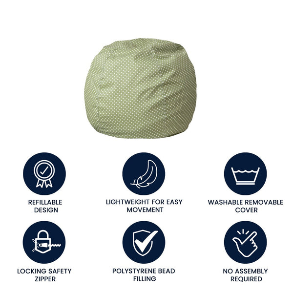 English Elm Dillon Refillable Bean Bag Chair for Kids and Teens - Comfy, Durable, Easy-Clean Fun Seating Option Green Dot DG-BEAN-SMALL-DOT-GRN-GG